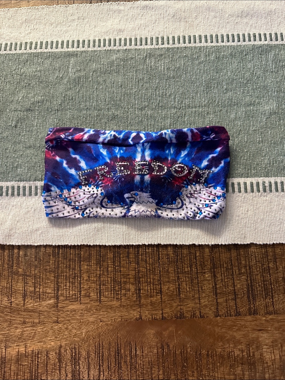 Tie-Dye Rhinestone Bandeau Hair wrap with 'FREEDOM' Accent
